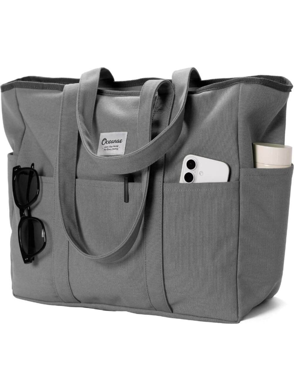Large Canvas Tote Bag with Zipper - Versatile Beach, Travel & Work Tote for All